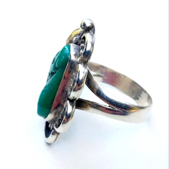 Vintage Navajo Old Pawn Sterling Silver Ring with Rare Green-Blue Turquoise - Picture 5 of 11